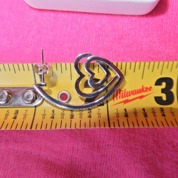 SUN 925 Sterling SILVER HEARTS DIAMONDS EARRINGS - Picture 15 of 15